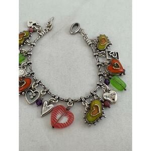 Brighton Portobello Charm Toggle Bracelet Multicolor Heart Charms Preowned